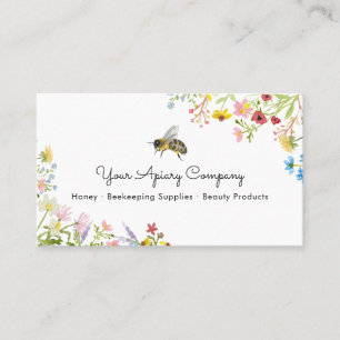 Tarjeta De Visita Abeja de Acuarela Apiario de Flores Silvestres
