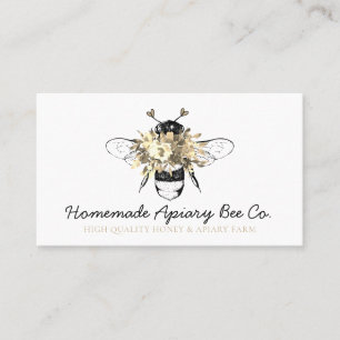 Tarjeta De Visita Abeja de Miel de Apiario Floral Dorado Corazón Ele