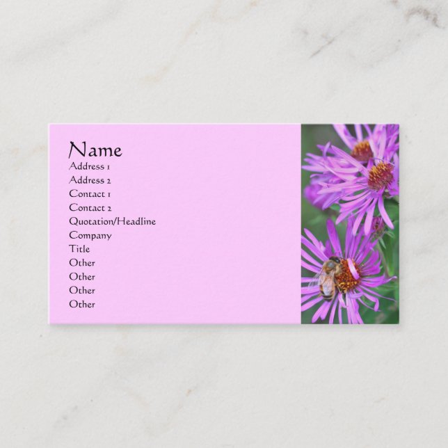 Tarjeta De Visita Abeja De Miel En Flor De Aster Rosa (Anverso)
