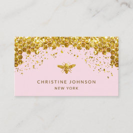 Tarjeta De Visita abeja de miel purpurina simulada en rosa pálido