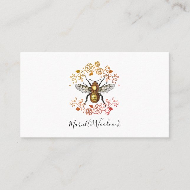 Tarjeta De Visita Abeja De Miel Y Laurel De Rosas (Anverso)