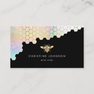 Tarjeta De Visita abeja de Relieve metalizado de honeycomb y faux go