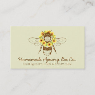 Tarjeta De Visita Abeja Melífera de Apiario Floral de Girasol Elegan