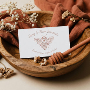 Tarjeta De Visita Abeja Melífera Dibujada a Mano Floral Botánico Bie