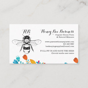 Tarjeta De Visita Abeja Melífera Florales Dibujados a Mano