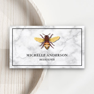 Tarjeta De Visita Abeja Melífera Mármol Blanco Elegante Moderno Apic
