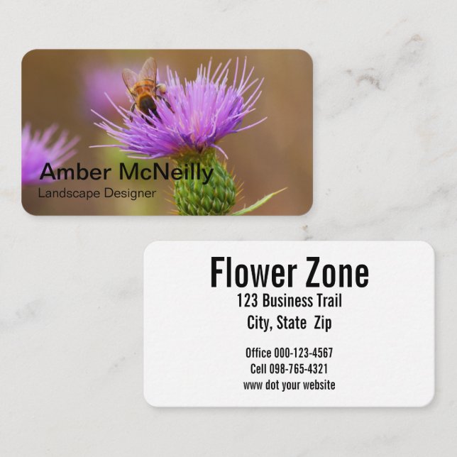 Tarjeta De Visita Abeja Ocupada En Formato Horizontal De Púrpura (Anverso / Reverso)