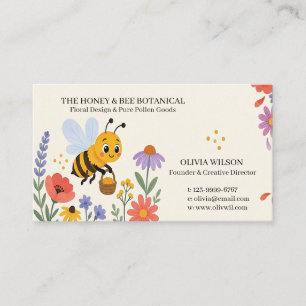 Tarjeta De Visita Abeja Pequeña Ocupada en un Jardín Florido
