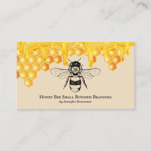 Tarjeta De Visita Abeja Reina Goteando Panal Beige