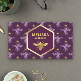 Tarjeta De Visita Abeja Reina Morado Real y Dorado Apicultor