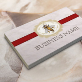 Tarjeta De Visita Abeja Tapa de Piel Rojo Real Textura de Piel