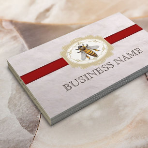 Tarjeta De Visita Abeja Tapa de Piel Rojo Real Textura de Piel