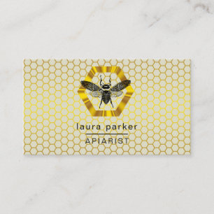 Tarjeta De Visita Abeja Vendedor de Miel Apiarista Hexagón de Oro Am