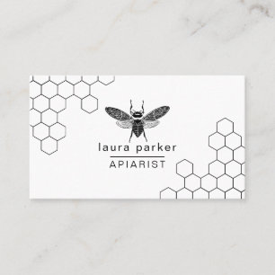 Tarjeta De Visita Abeja Vendedor de miel Apiarista Hexágono Blanco 