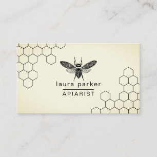 Tarjeta De Visita Abeja Vendedor de miel Apiarista Hexágono Blanco N