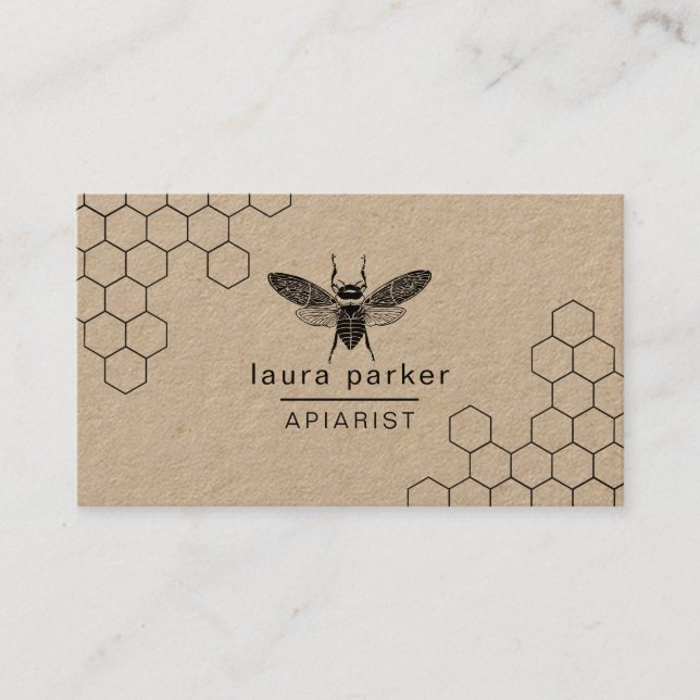 Tarjeta De Visita Abeja Vendedor de miel Apiarista Hexágono Blanco N (Anverso)