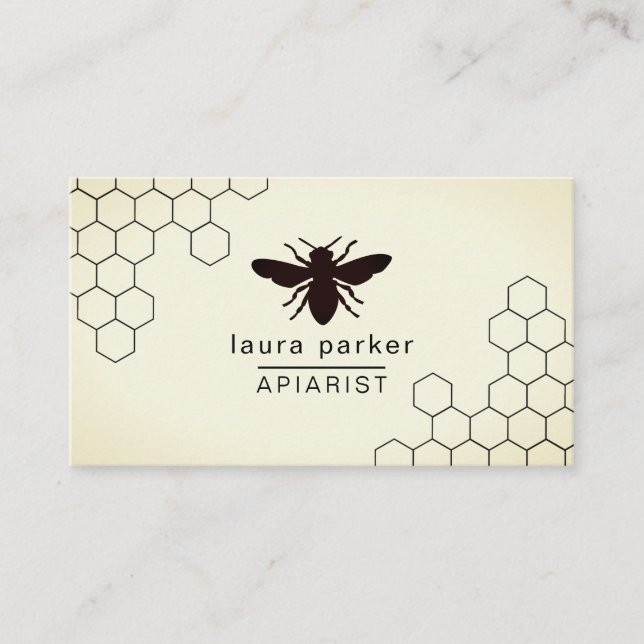 Tarjeta De Visita Abeja Vendedor de miel Apiarista Hexágono Blanco N (Anverso)