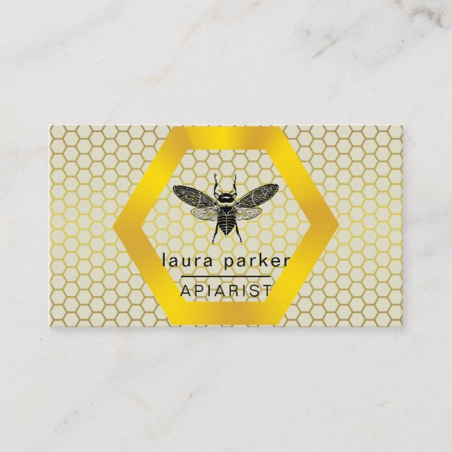 Tarjeta De Visita Abeja Vendedor de miel Apiarista Lime Amarillo Hex (Anverso)