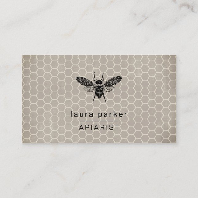 Tarjeta De Visita Abeja Vendedor de Miel Apiarista Rustic Brown Hexa (Anverso)