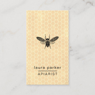 Tarjeta De Visita Abeja Vendedor de Miel Apiarista Rustic Brown Hexa