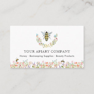 Tarjeta De Visita Abejas Apiario Floral Acuarela