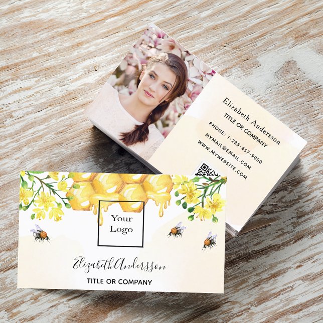 Tarjeta De Visita Abejas de burbuja miel foto amarillo código qr log (Subido por el creador)