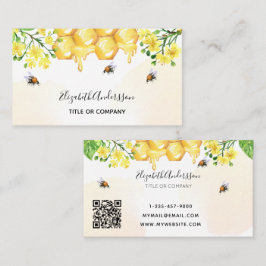 Tarjeta De Visita Abejas de burbujas código qr de flores amarillas