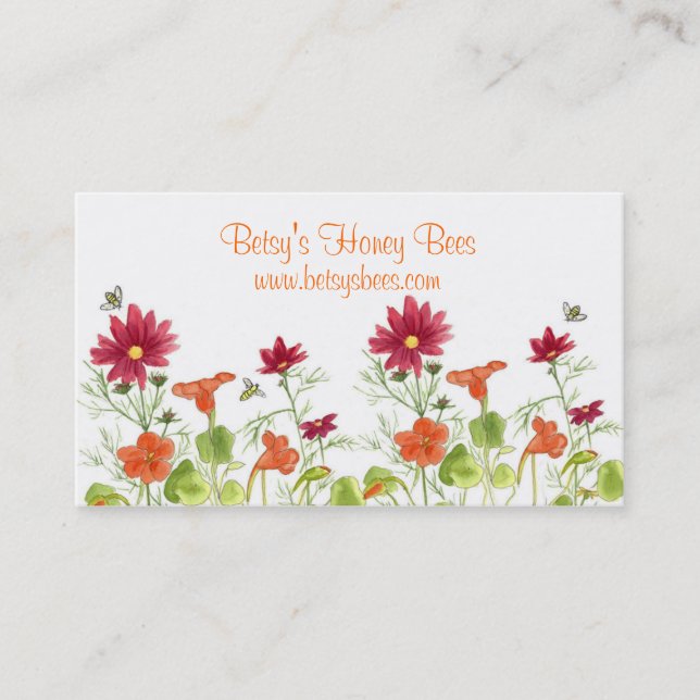 Tarjeta De Visita Abejas Nasturtium Red Pintada Daisy (Anverso)
