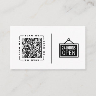 Tarjeta De Visita Abierto 24/7   Plantilla de código QR y logotipo p