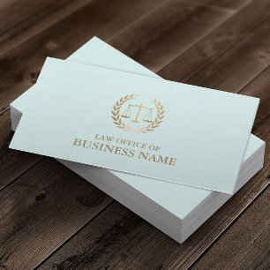 Tarjeta De Visita Abogada Escala de Oro de la Justicia Mint Linen