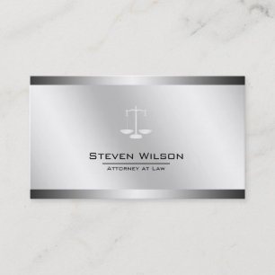 Tarjeta De Visita Abogado a nivel legal de acero blanco y plateado