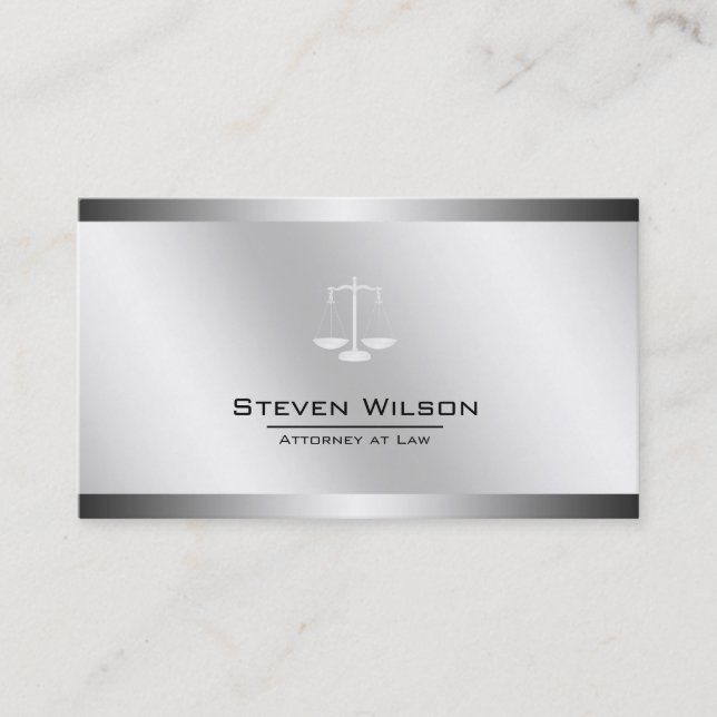 Tarjeta De Visita Abogado a nivel legal de acero blanco y plateado (Anverso)