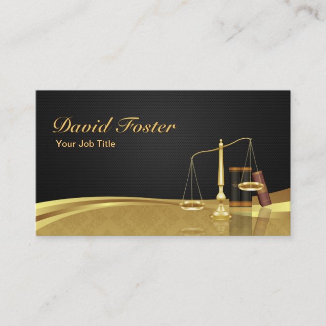 Tarjeta De Visita Abogado abogado Juez Elegante Damasco de Oro Negro (Anverso)