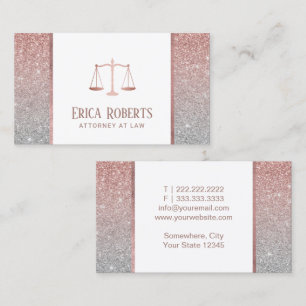 Tarjeta De Visita Abogado abogado Rosa moderno Purpurina Gold & Silv