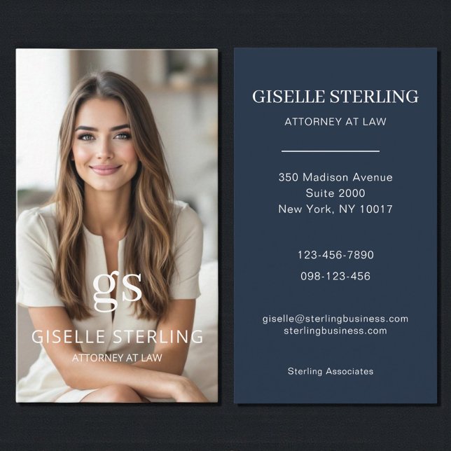 Tarjeta De Visita Abogado azul de la Marina en la foto profesional d (Subido por el creador)