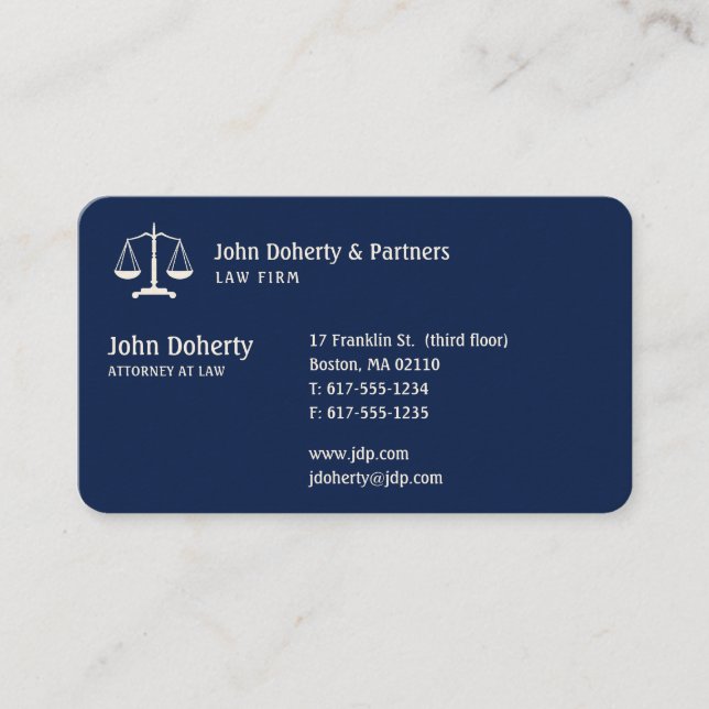 Tarjeta De Visita Abogado | Azul elegante (Anverso)