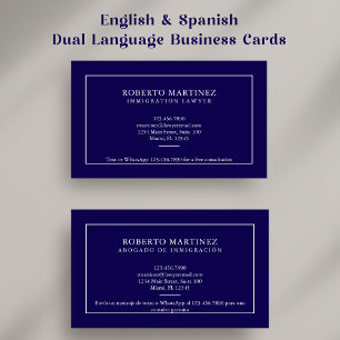 Tarjeta De Visita Abogado Bilingüe Inglés Español Azul Marino Person