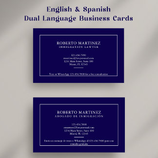 Tarjeta De Visita Abogado Bilingüe Inglés Español Azul Marino Person