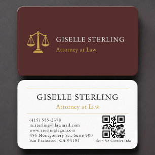 Tarjeta De Visita Abogado Burgundy Gold Código QR Profesional
