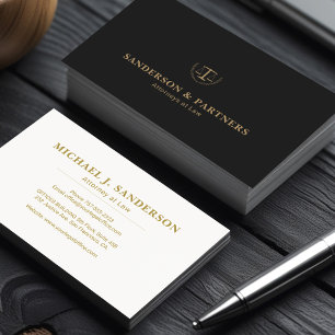 Tarjeta De Visita Abogado clásico lujo oro negro firma de abogados a