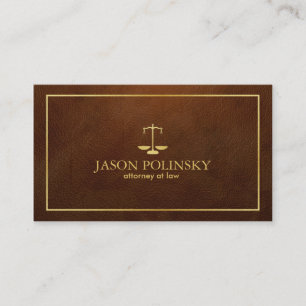 Tarjeta De Visita Abogado de cuero elegante y moderno de Brown