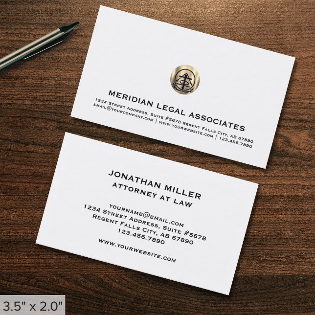 Tarjeta De Visita Abogado de Derecho Clásico Sello de Oro Blanco (Subido por el creador)