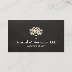 Tarjeta De Visita Abogado de Derecho Faux Gold Leaf y Black Linen