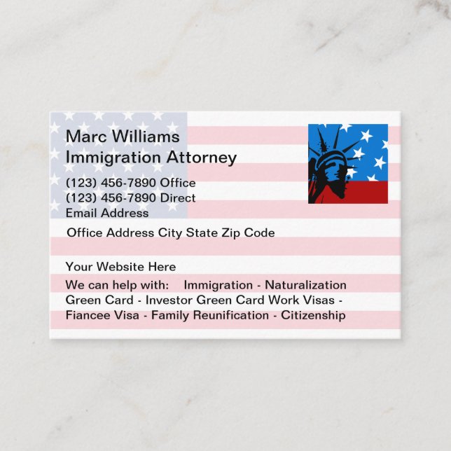 Tarjeta De Visita Abogado de inmigración por naturalización (Anverso)