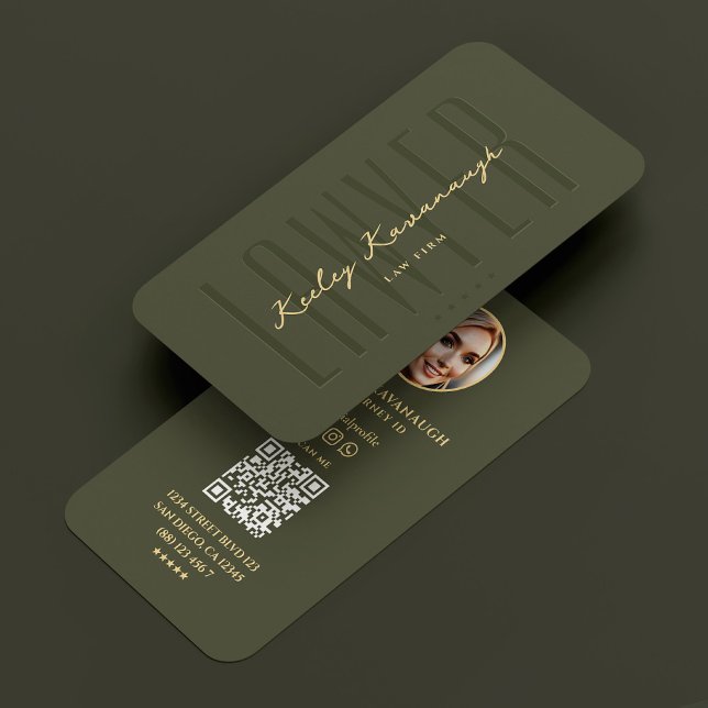 Tarjeta De Visita Abogado de la abogacía foto verde del ejército mod (Attorney Law Firm Lawyer Photo Modern Army Green Business Card
)