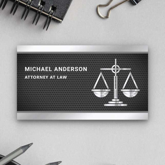 Tarjeta De Visita Abogado de la escala de justicia Black Mesh Silver (Subido por el creador)