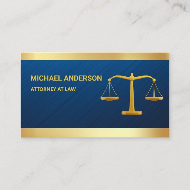 Tarjeta De Visita Abogado de la escala de justicia Blue Damask Gold (Anverso)