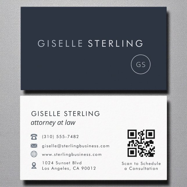 Tarjeta De Visita Abogado de la ley Código QR Marina de lujo azul (Subido por el creador)