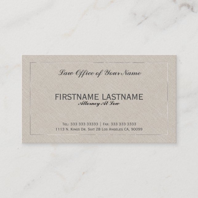 Tarjeta De Visita Abogado De La Oficina Jurídica Beige Faux Linen (Anverso)