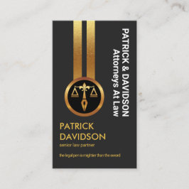 Tarjeta De Visita Abogado de líneas doradas verticales de excelencia